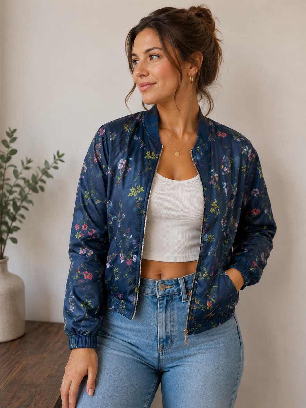 Floral Blue Bomber Jacket